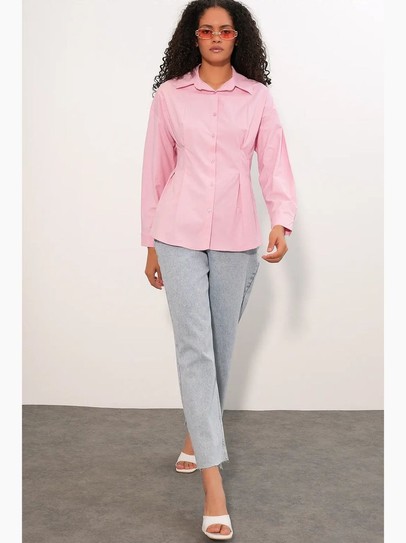 Camisa de popelina ajustada com fecho de botões à frente bdart Rosa - Kiabi