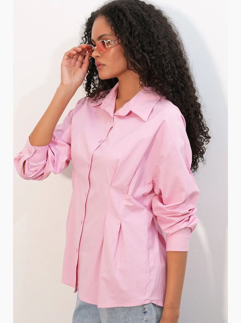 Camisa de popelina ajustada com fecho de botões à frente bdart Rosa - Kiabi