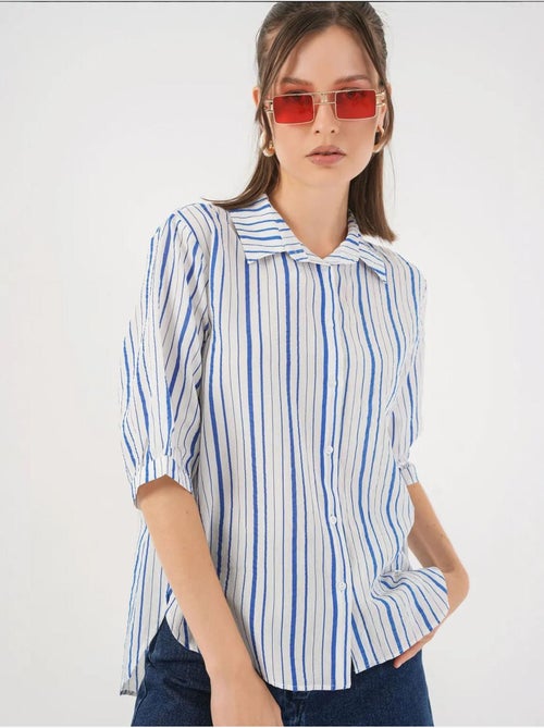 Camisa de popelina às riscas bdart - Kiabi Camisa de popelina às riscas bdart - Kiabi
