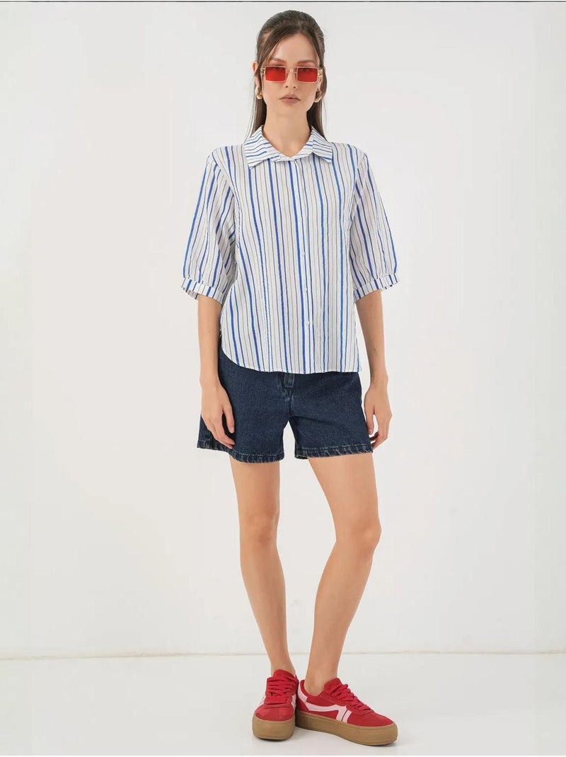 Camisa de popelina às riscas bdart Azul-elétrico - Kiabi