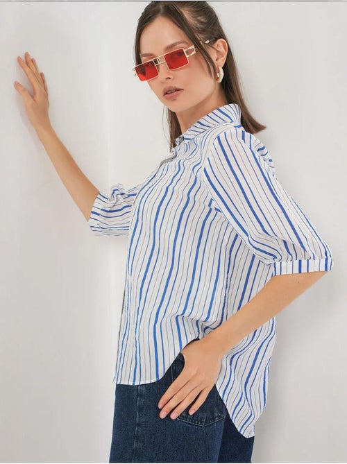 Camisa de popelina às riscas bdart - Kiabi Camisa de popelina às riscas bdart - Kiabi
