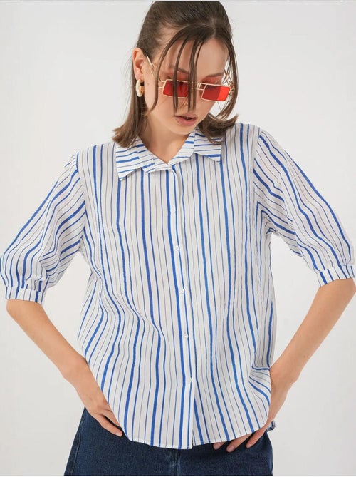 Camisa de popelina às riscas bdart - Kiabi Camisa de popelina às riscas bdart - Kiabi