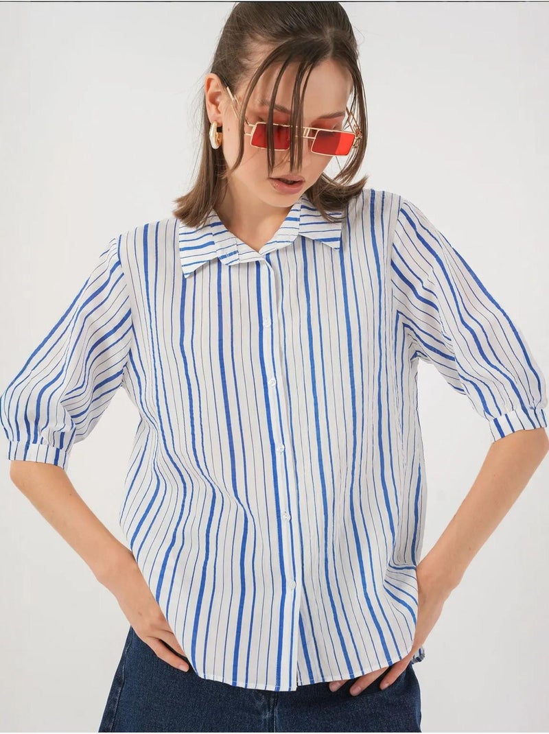 Camisa de popelina às riscas bdart Azul-elétrico - Kiabi