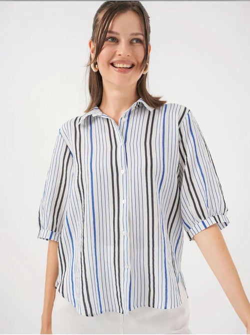 Camisa de popelina às riscas bdart - Kiabi Camisa de popelina às riscas bdart - Kiabi