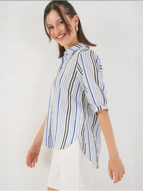 Camisa de popelina às riscas bdart - Kiabi Camisa de popelina às riscas bdart - Kiabi