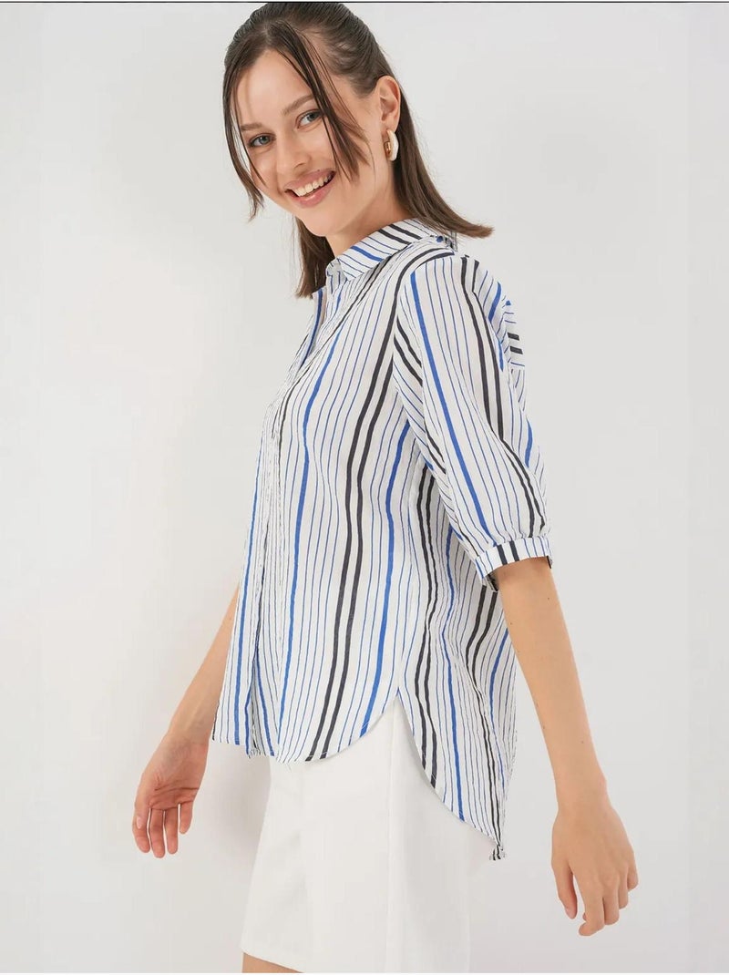 Camisa de popelina às riscas bdart Azul-marinho - Kiabi