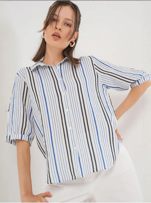 Camisa de popelina às riscas bdart - Kiabi Camisa de popelina às riscas bdart - Kiabi