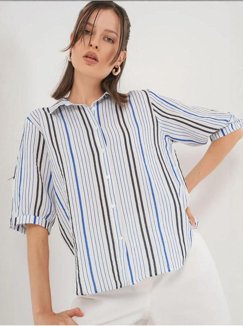 Camisa de popelina às riscas bdart Azul-marinho - Kiabi