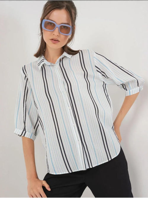 Camisa de popelina às riscas bdart - Kiabi Camisa de popelina às riscas bdart - Kiabi