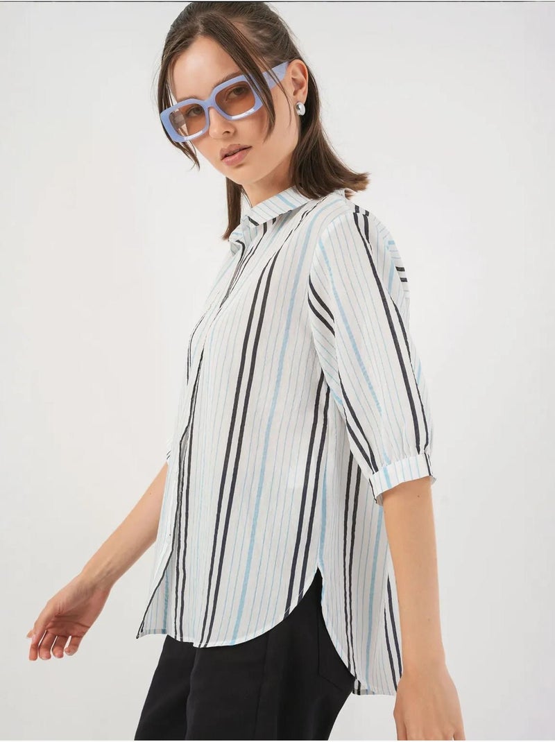 Camisa de popelina às riscas bdart Azul-pastel - Kiabi