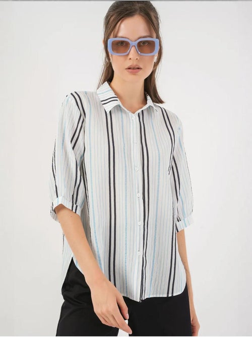 Camisa de popelina às riscas bdart - Kiabi Camisa de popelina às riscas bdart - Kiabi
