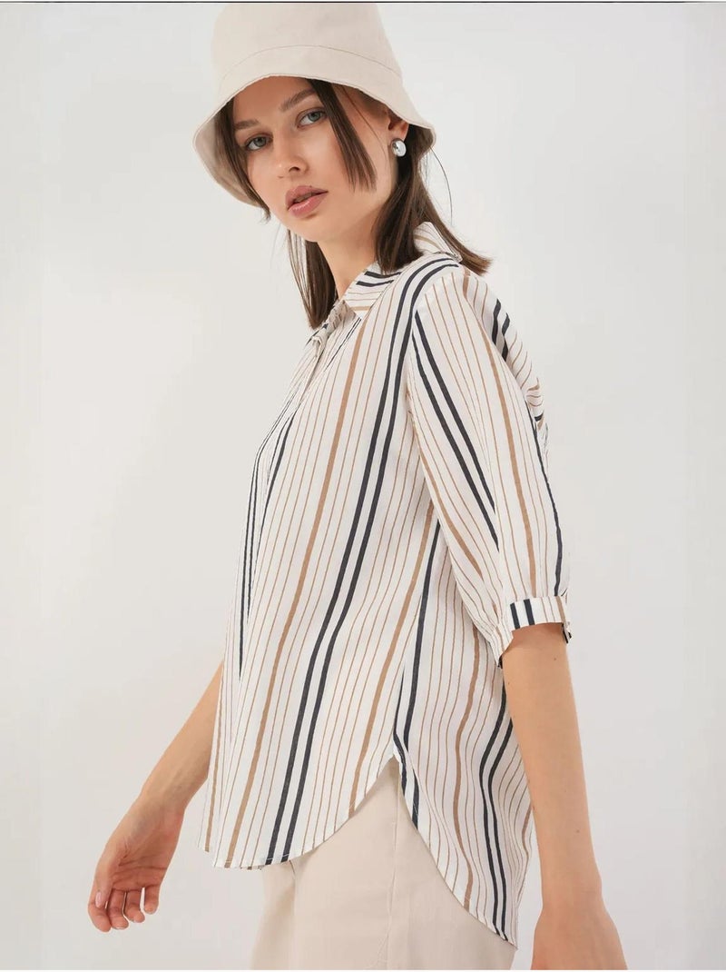 Camisa de popelina às riscas bdart Branco sujo - Kiabi