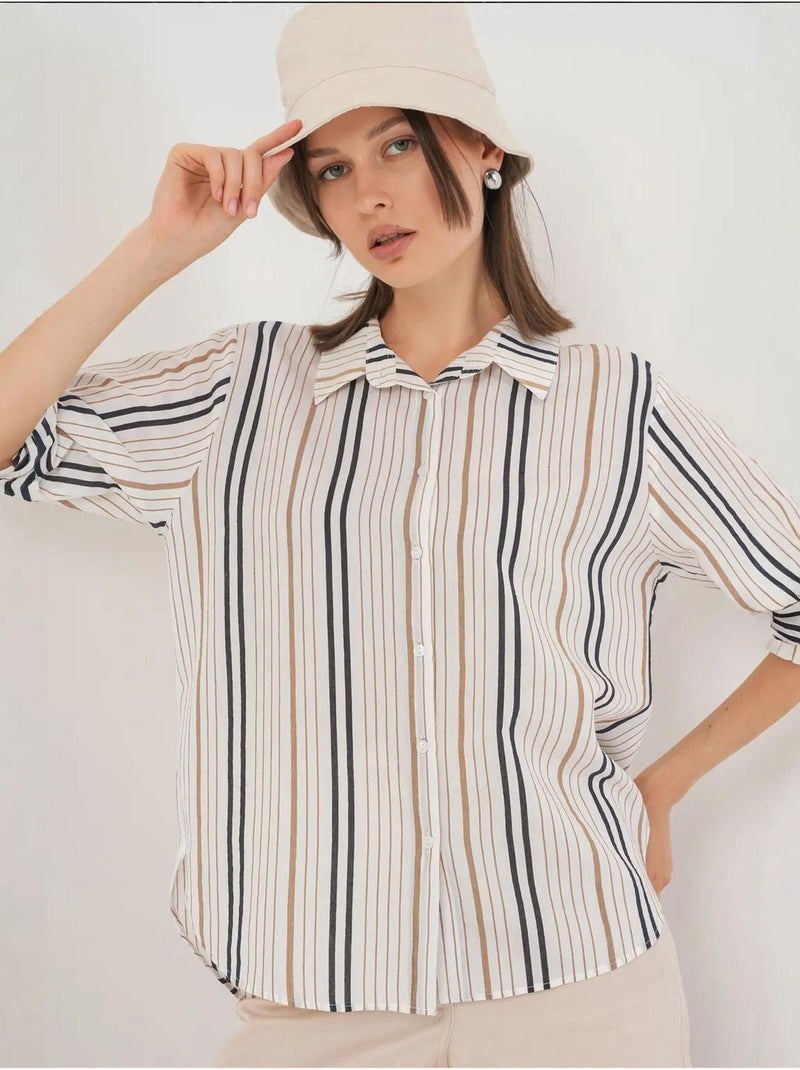 Camisa de popelina às riscas bdart Branco sujo - Kiabi