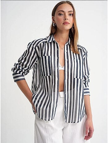 Camisa de popelina às riscas com bolso mixray