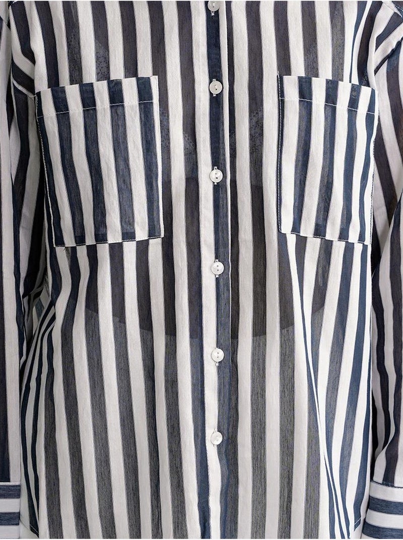 Camisa de popelina às riscas com bolso mixray Azul-marinho - Kiabi