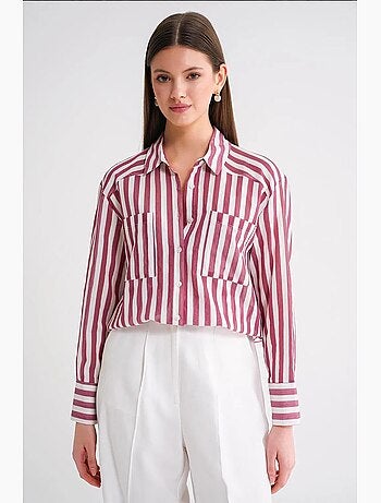 Camisa de popelina às riscas com bolso mixray