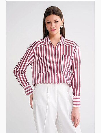 Camisa de popelina às riscas com bolso mixray