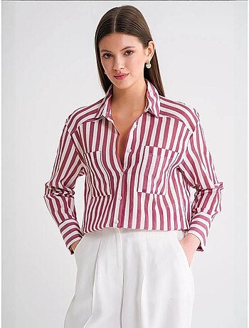 Camisa de popelina às riscas com bolso mixray