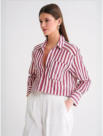 Camisa de popelina às riscas com bolso mixray