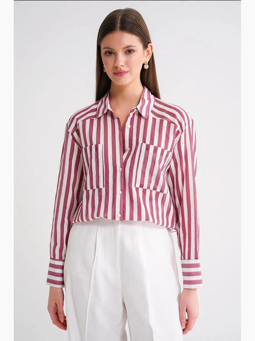 Camisa de popelina às riscas com bolso mixray - Kiabi Camisa de popelina às riscas com bolso mixray - Kiabi