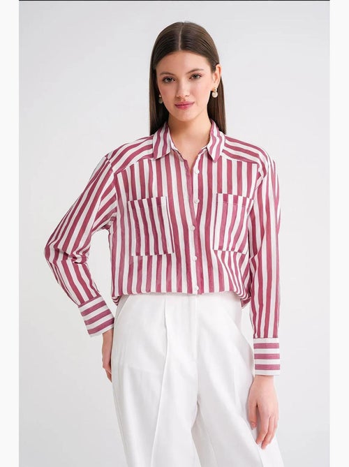 Camisa de popelina às riscas com bolso mixray - Kiabi Camisa de popelina às riscas com bolso mixray - Kiabi
