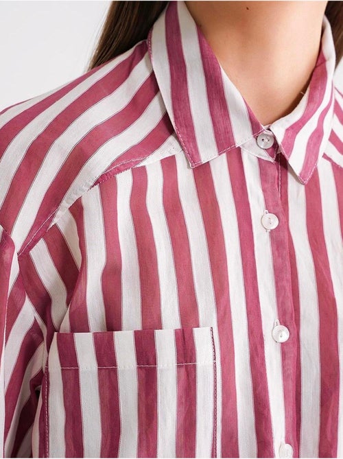 Camisa de popelina às riscas com bolso mixray - Kiabi Camisa de popelina às riscas com bolso mixray - Kiabi