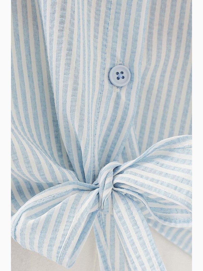 Camisa de popelina às riscas com mangas três quartos bdart Azul claro - Kiabi