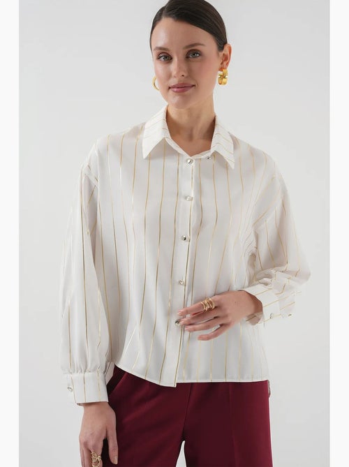 Camisa de popelina às riscas de corte largo com fecho de botões bdart - Kiabi Camisa de popelina às riscas de corte largo com fecho de botões bdart - Kiabi