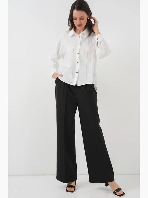 Camisa de popelina às riscas de corte largo com fecho de botões bdart - Kiabi Camisa de popelina às riscas de corte largo com fecho de botões bdart - Kiabi