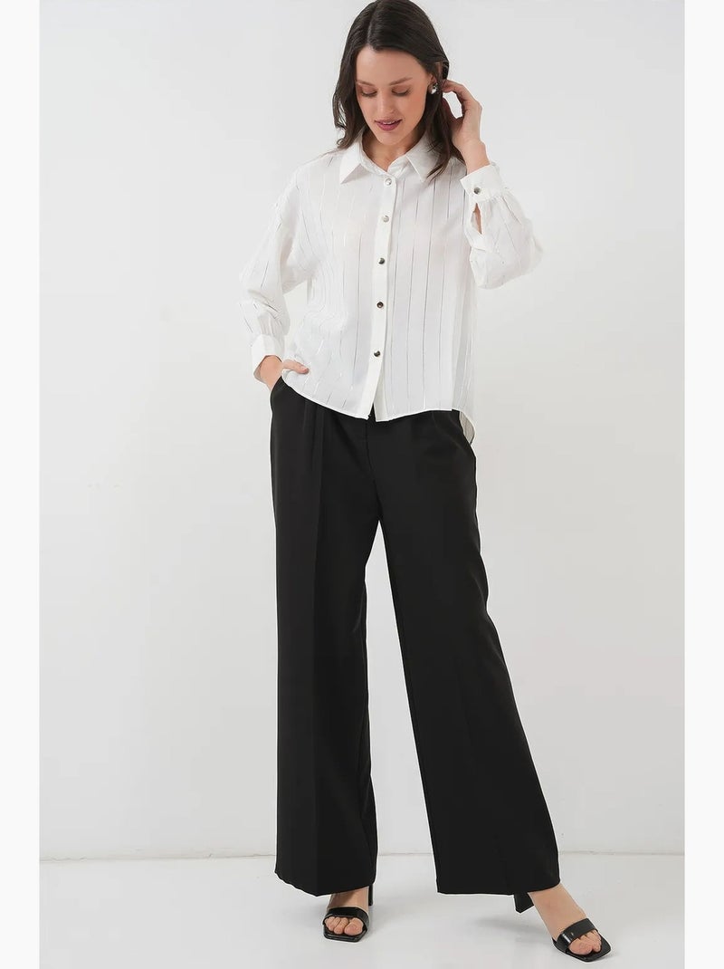 Camisa de popelina às riscas de corte largo com fecho de botões bdart Creme - Kiabi