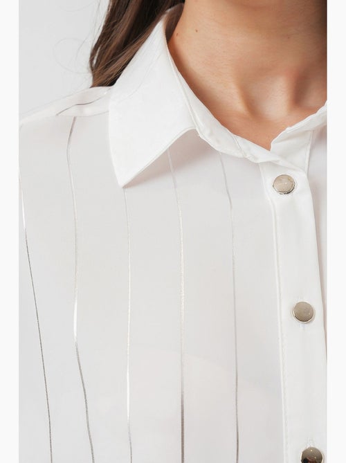 Camisa de popelina às riscas de corte largo com fecho de botões bdart - Kiabi Camisa de popelina às riscas de corte largo com fecho de botões bdart - Kiabi