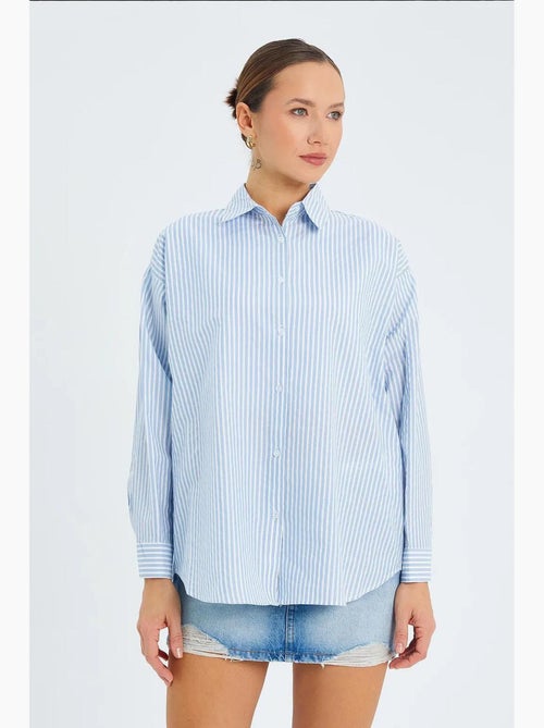 Camisa de popelina às riscas mixray - Kiabi Camisa de popelina às riscas mixray - Kiabi
