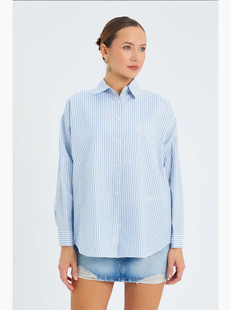 Camisa de popelina às riscas mixray Azul claro - Kiabi