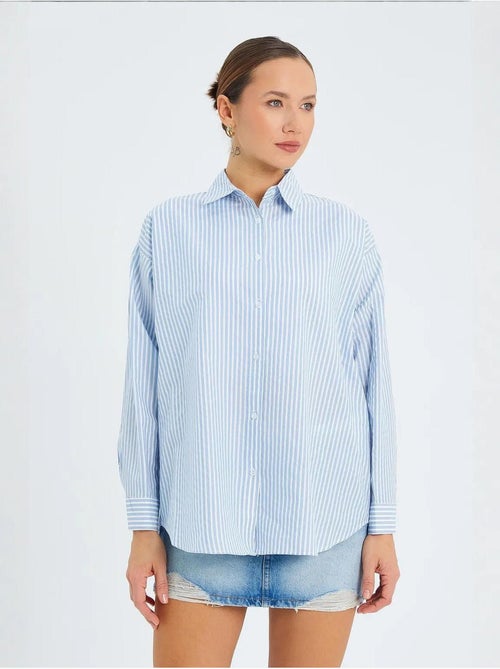 Camisa de popelina às riscas mixray - Kiabi Camisa de popelina às riscas mixray - Kiabi