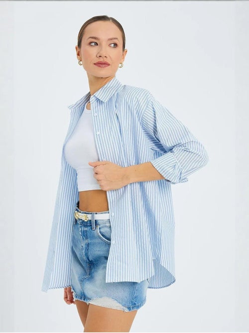 Camisa de popelina às riscas mixray - Kiabi Camisa de popelina às riscas mixray - Kiabi
