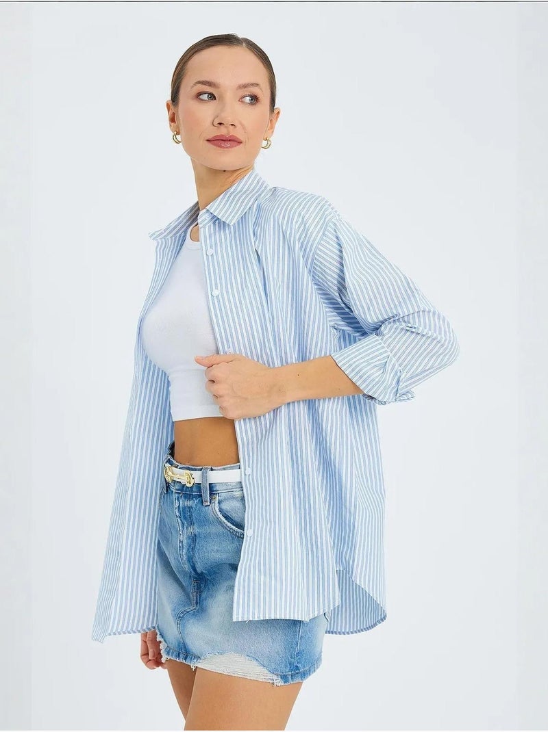 Camisa de popelina às riscas mixray Azul claro - Kiabi