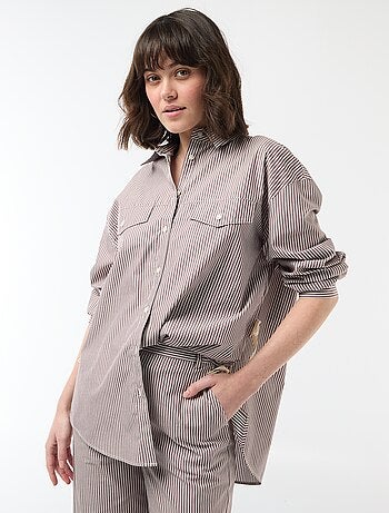 Camisa de popelina às riscas oversize