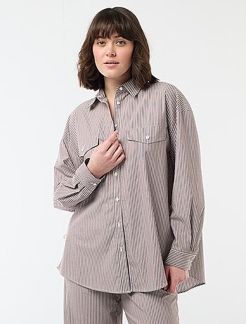 Camisa de popelina às riscas oversize