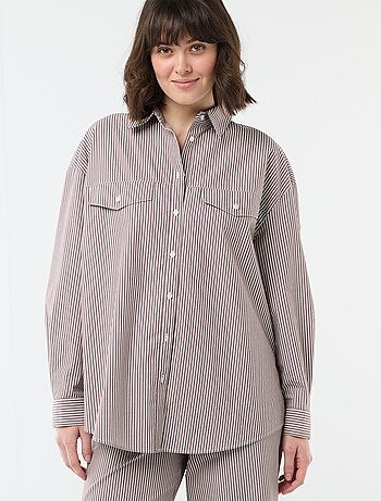Camisa de popelina às riscas oversize