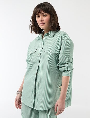 Camisa de popelina às riscas oversize