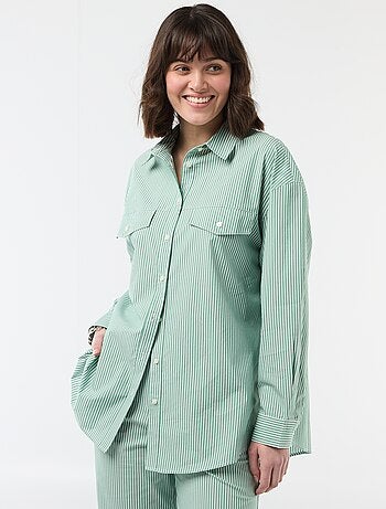 Camisa de popelina às riscas oversize