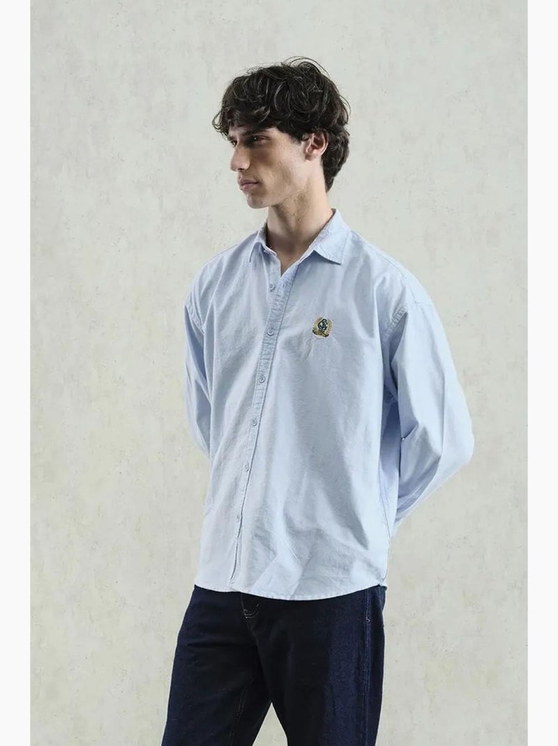Camisa de popelina bordada com botões giesto Azul claro - Kiabi