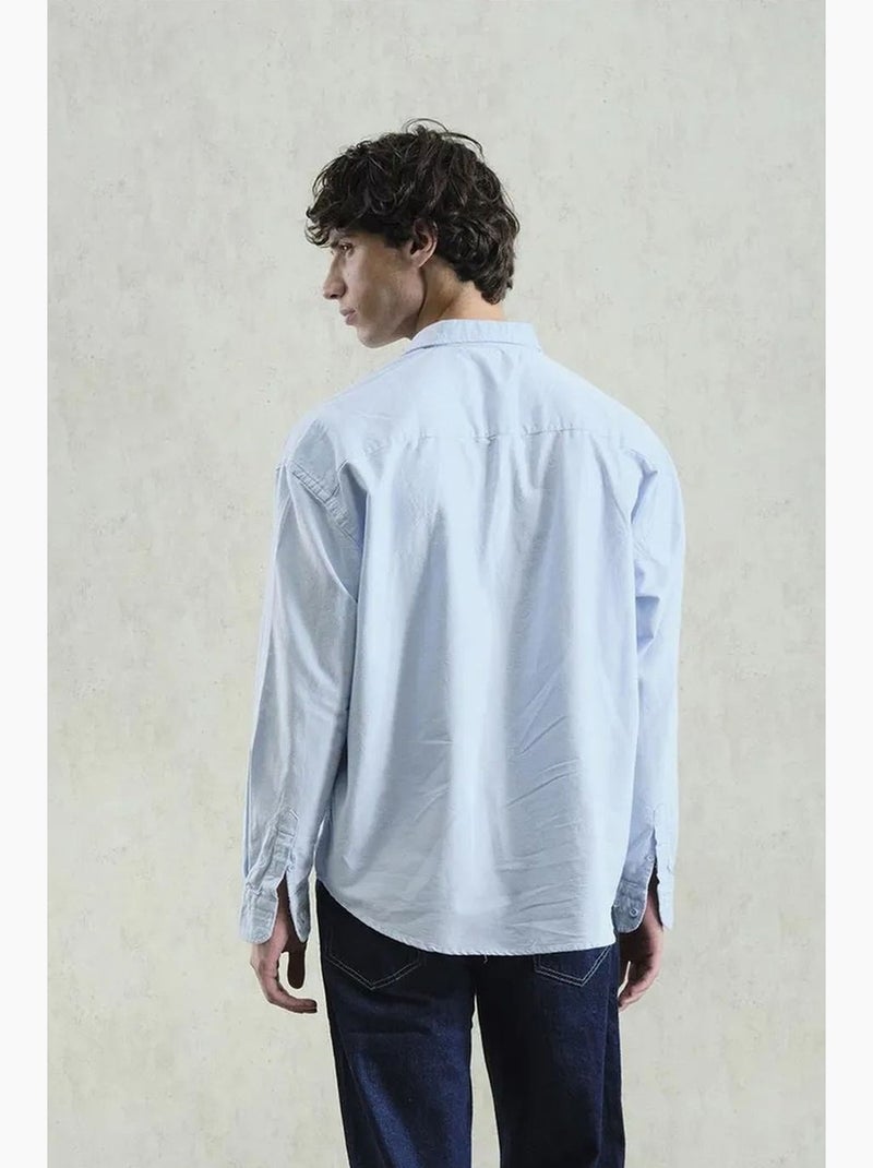 Camisa de popelina bordada com botões giesto Azul claro - Kiabi