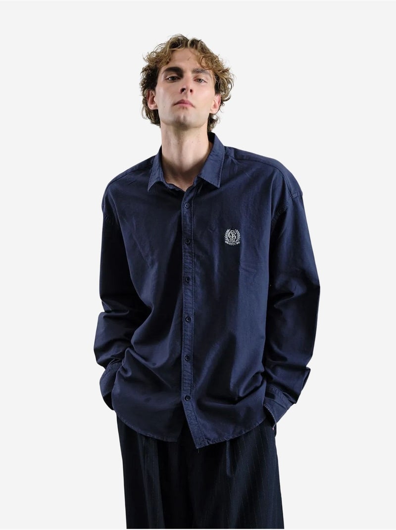 Camisa de popelina bordada com botões giesto Azul-marinho - Kiabi