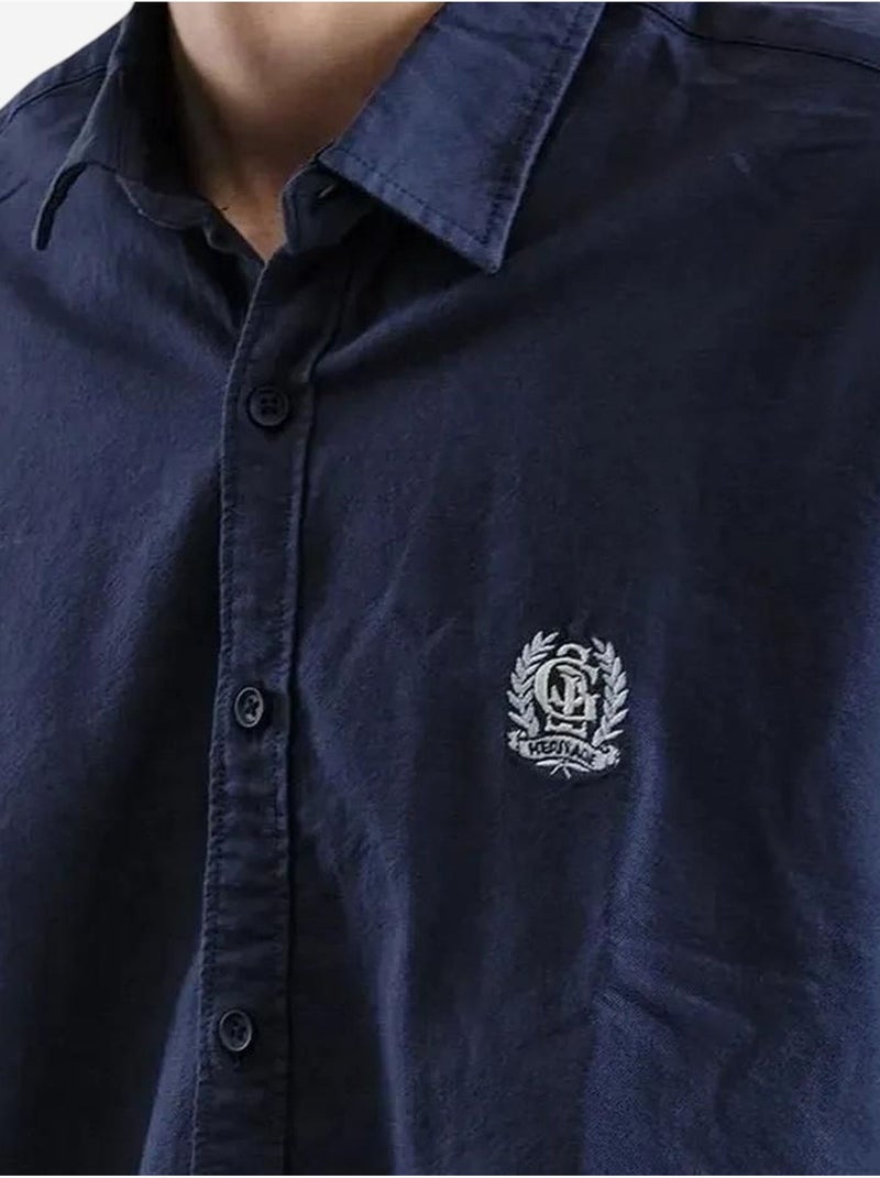 Camisa de popelina bordada com botões giesto Azul-marinho - Kiabi