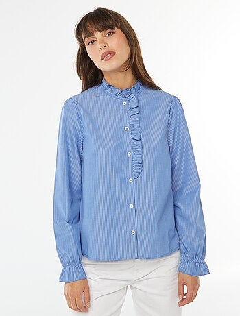 Camisa de popelina com aba com folhos