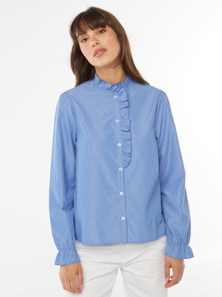 Camisa de popelina com aba com folhos