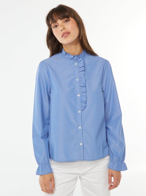 Camisa de popelina com aba com folhos - Kiabi