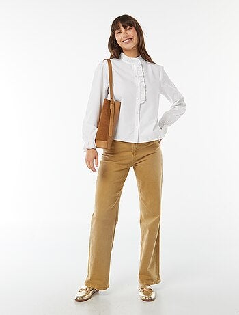Camisa de popelina com aba com folhos
