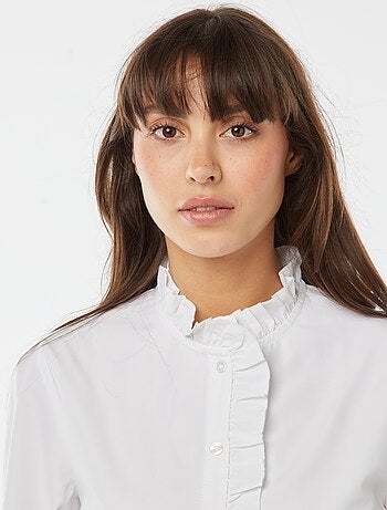 Camisa de popelina com aba com folhos